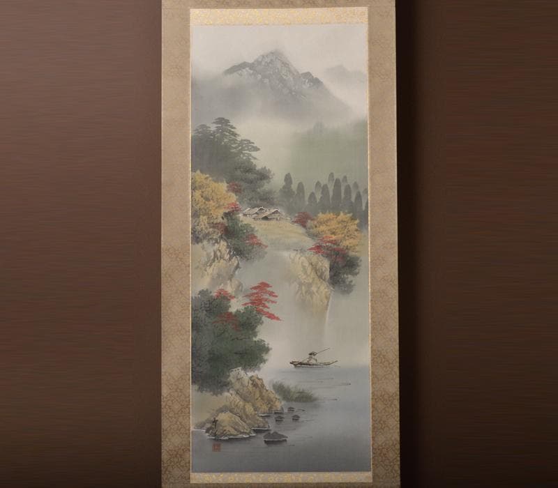 掛軸　西脇繁華筆　「四季山水」　四幅対　共箱　タトウ箱付　C　R4302C