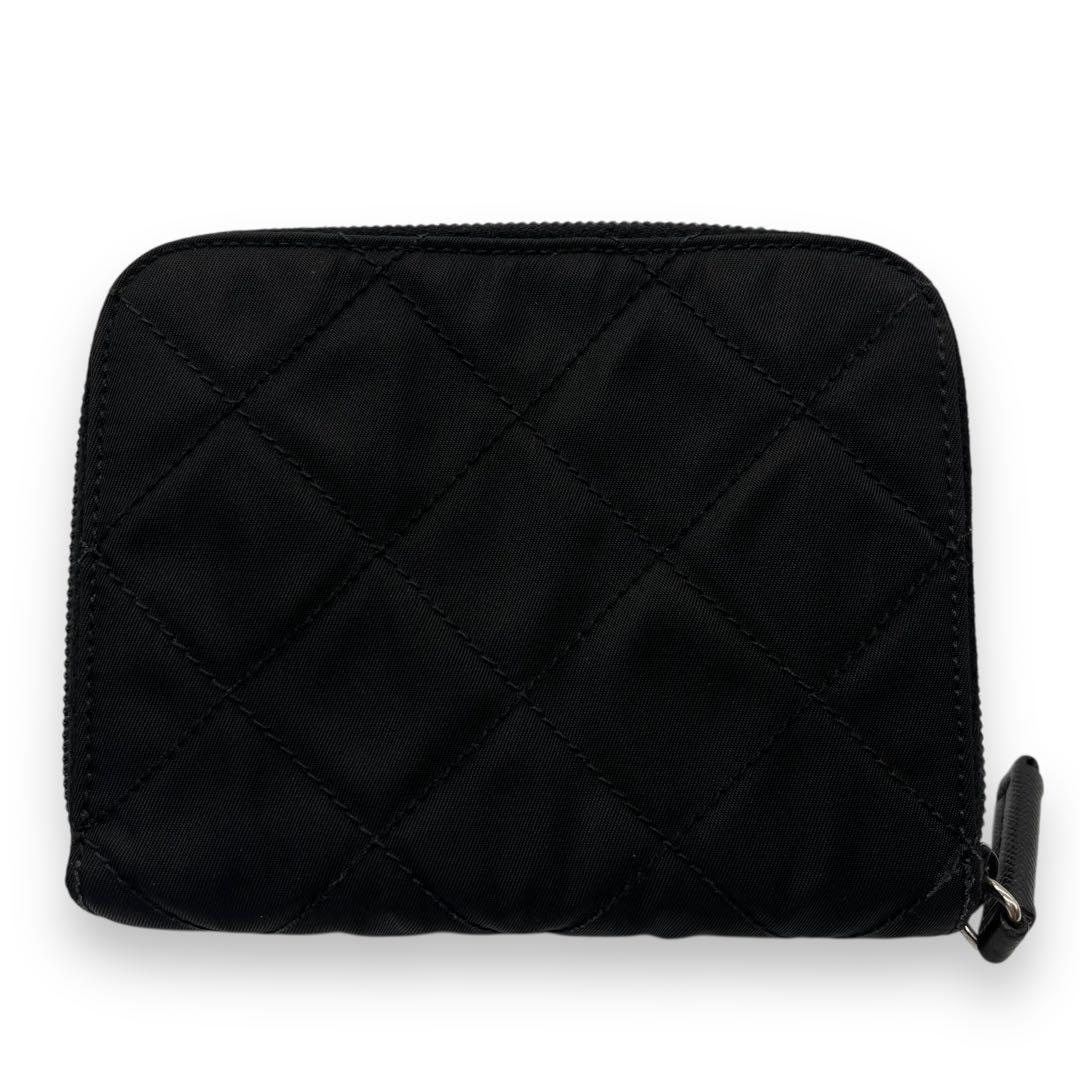 極美品■プラダ ナイロン キルティング ラウンドジップ財布 サフィアーノレザー