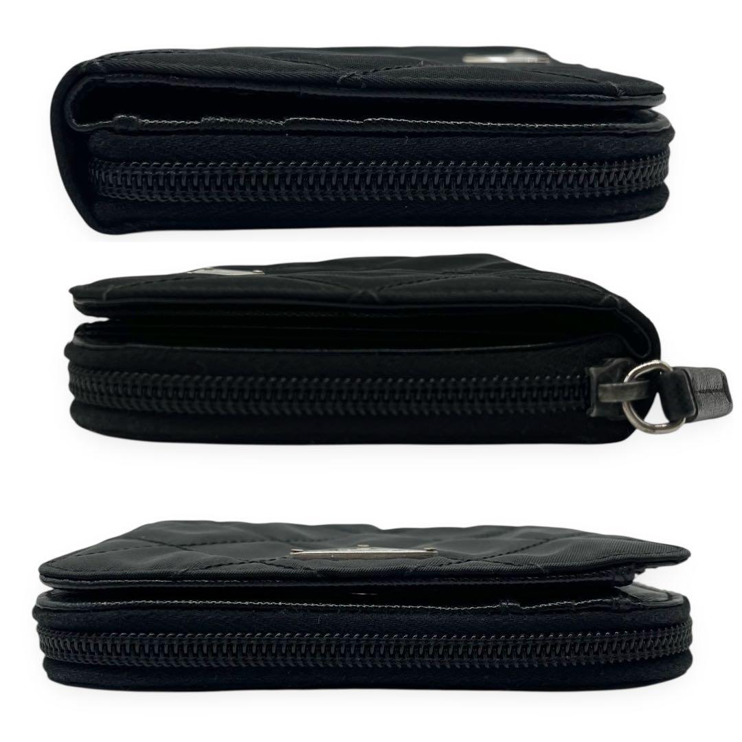 極美品■プラダ ナイロン キルティング ラウンドジップ財布 サフィアーノレザー