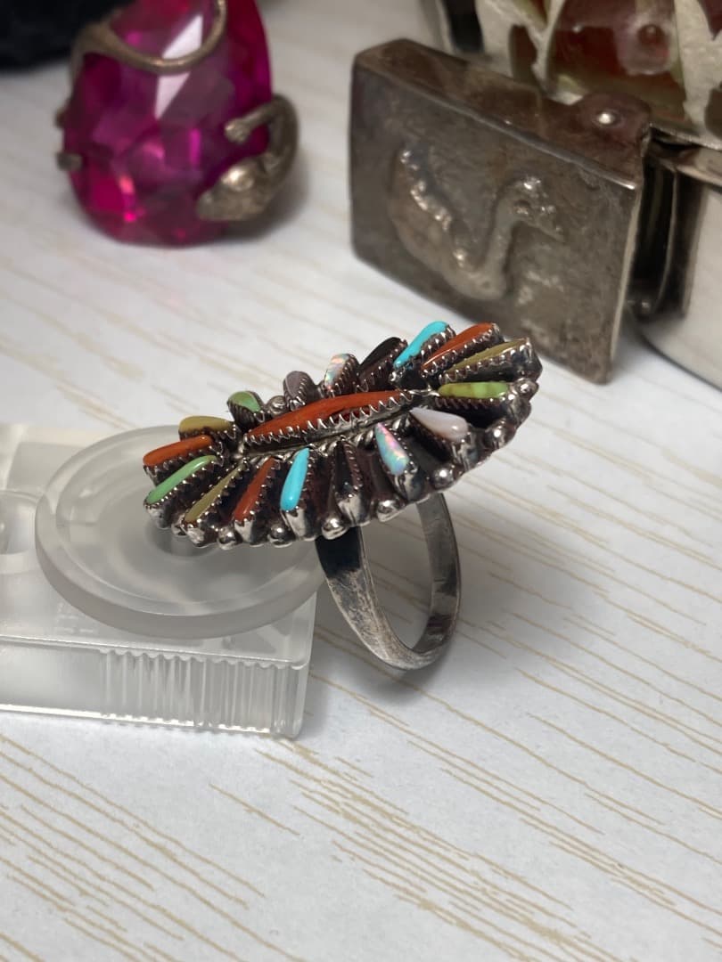 からか インディアン マルチストーン ニードルポイント リング