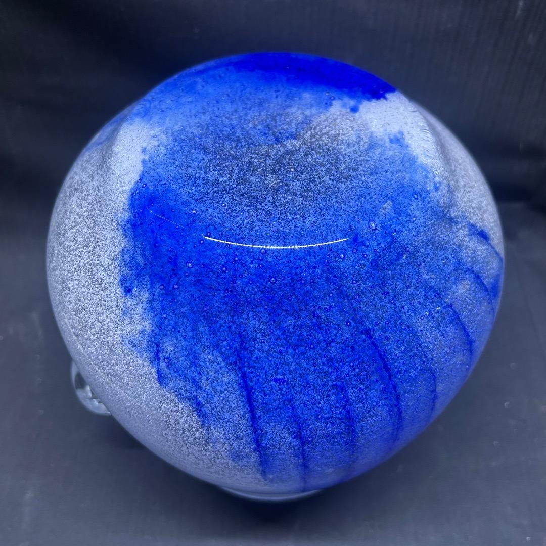 ▽Eb左1114 ガラス製 水指 漆蓋付き 琉球硝子？ 気泡 ガラス