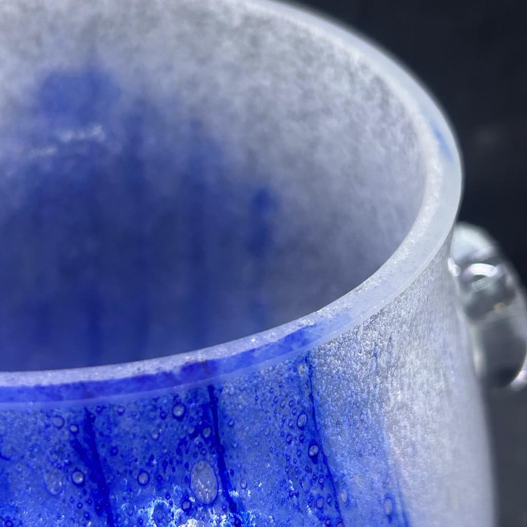 ▽Eb左1114 ガラス製 水指 漆蓋付き 琉球硝子？ 気泡 ガラス