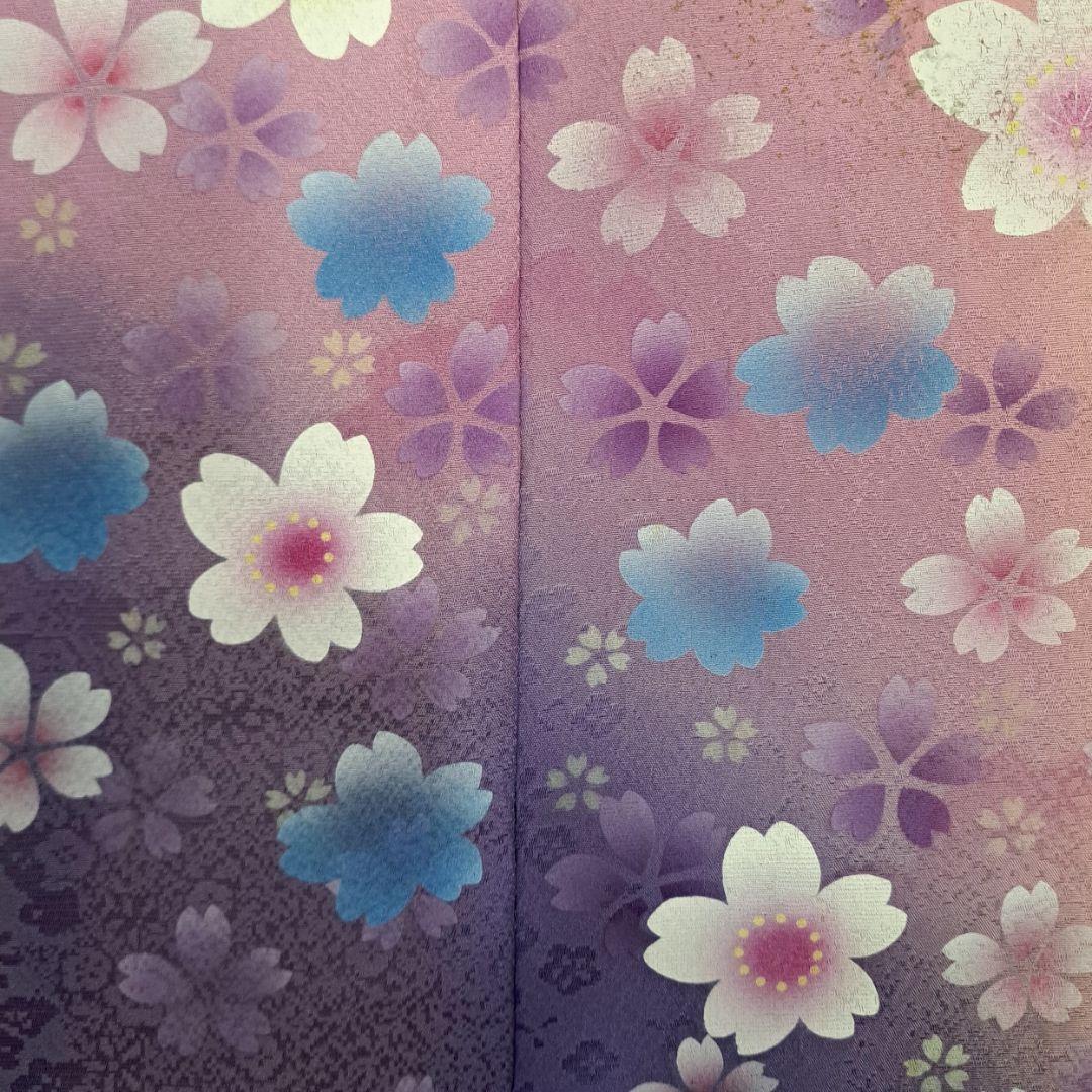 今得な フルセット 正絹白地振袖 白紫グラデーション桜柄 成人式 卒業式に最適