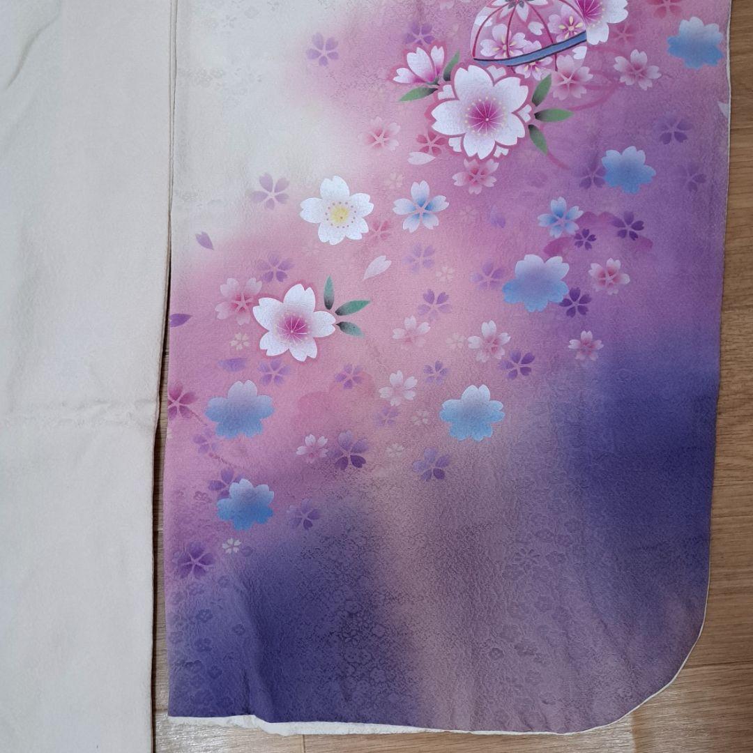 今得な フルセット 正絹白地振袖 白紫グラデーション桜柄 成人式 卒業式に最適