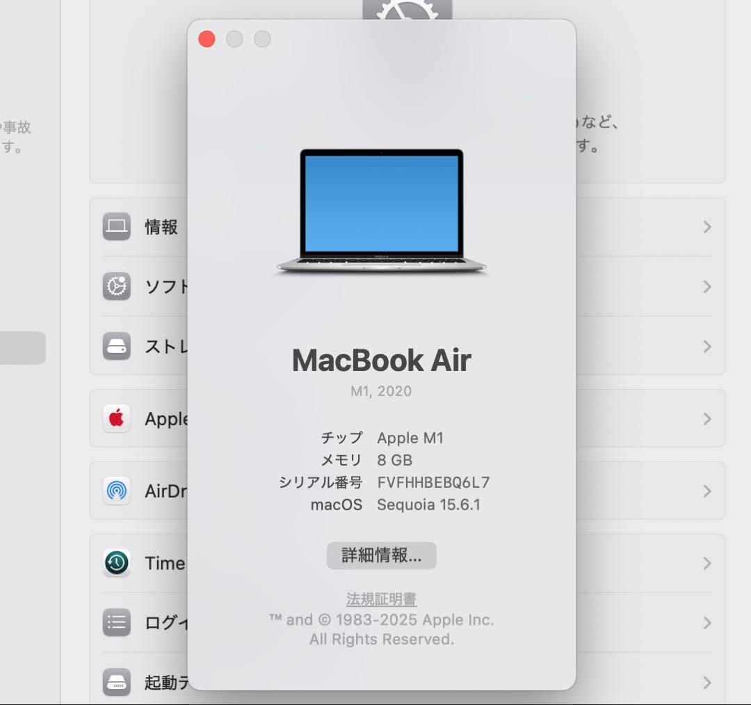 m1 macbook air メモリ8G SSD256 最大容量81%