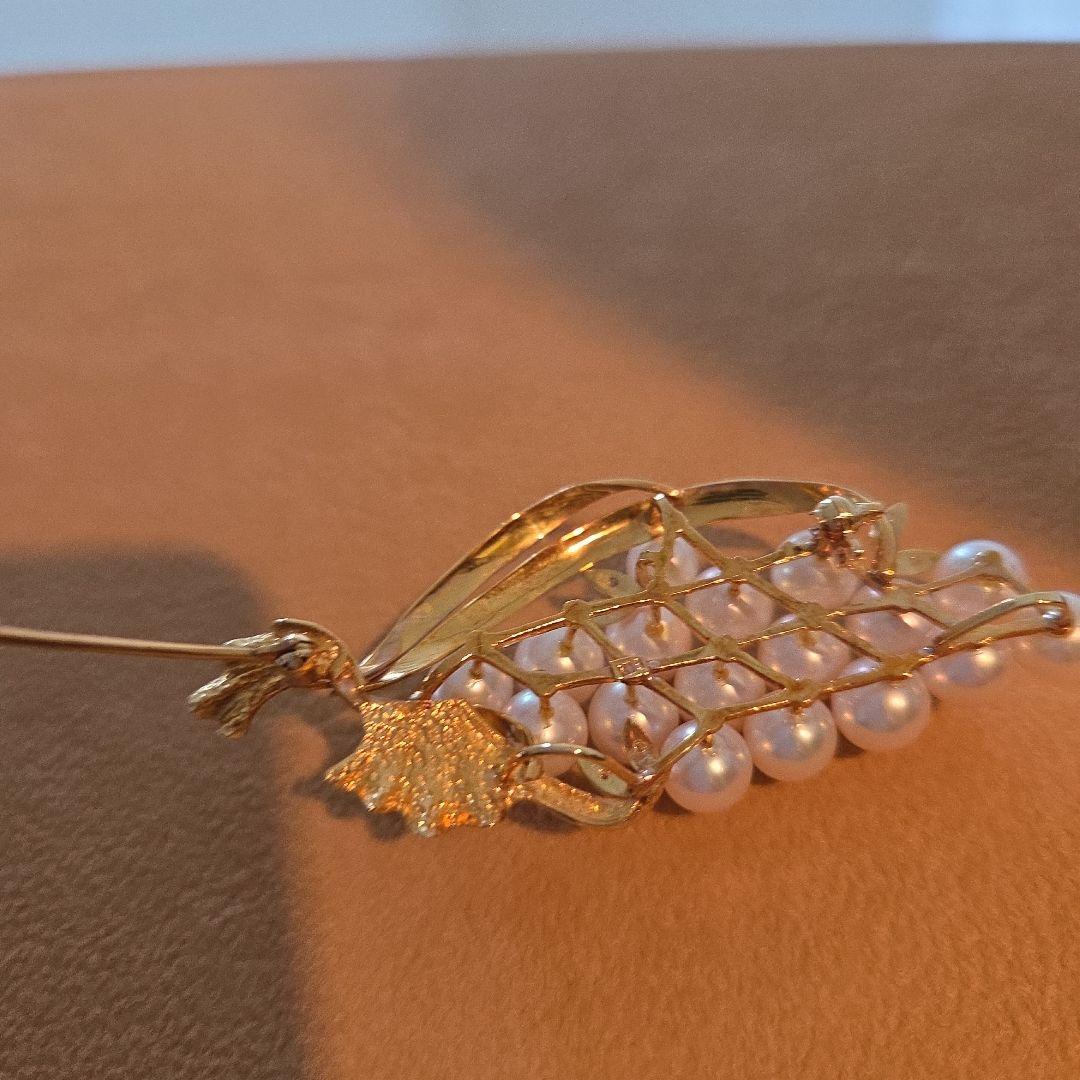 パールとダイヤモンド18金ゴールドのブドウトップ兼ブローチ16g