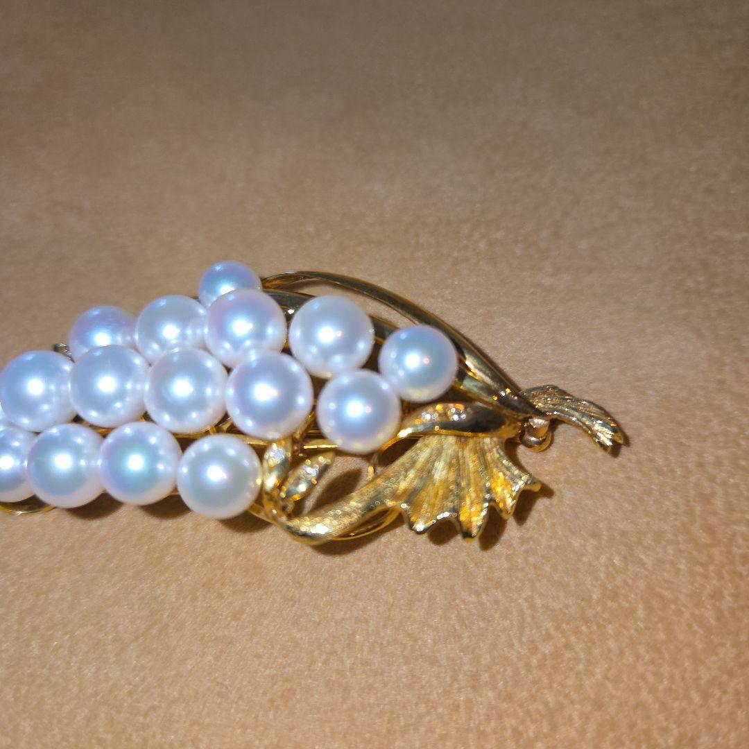 パールとダイヤモンド18金ゴールドのブドウトップ兼ブローチ16g