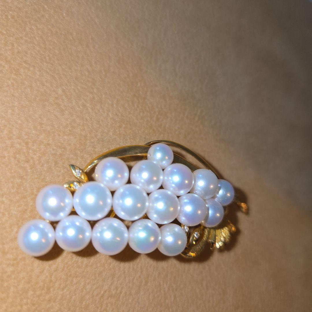 パールとダイヤモンド18金ゴールドのブドウトップ兼ブローチ16g