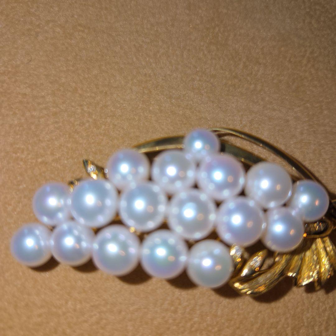 パールとダイヤモンド18金ゴールドのブドウトップ兼ブローチ16g