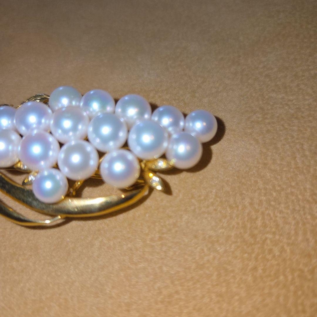 パールとダイヤモンド18金ゴールドのブドウトップ兼ブローチ16g