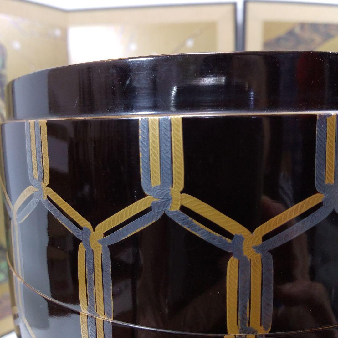 江戸時代骨董 金と銀の紐が六角形に結ばれた模様 四段重箱