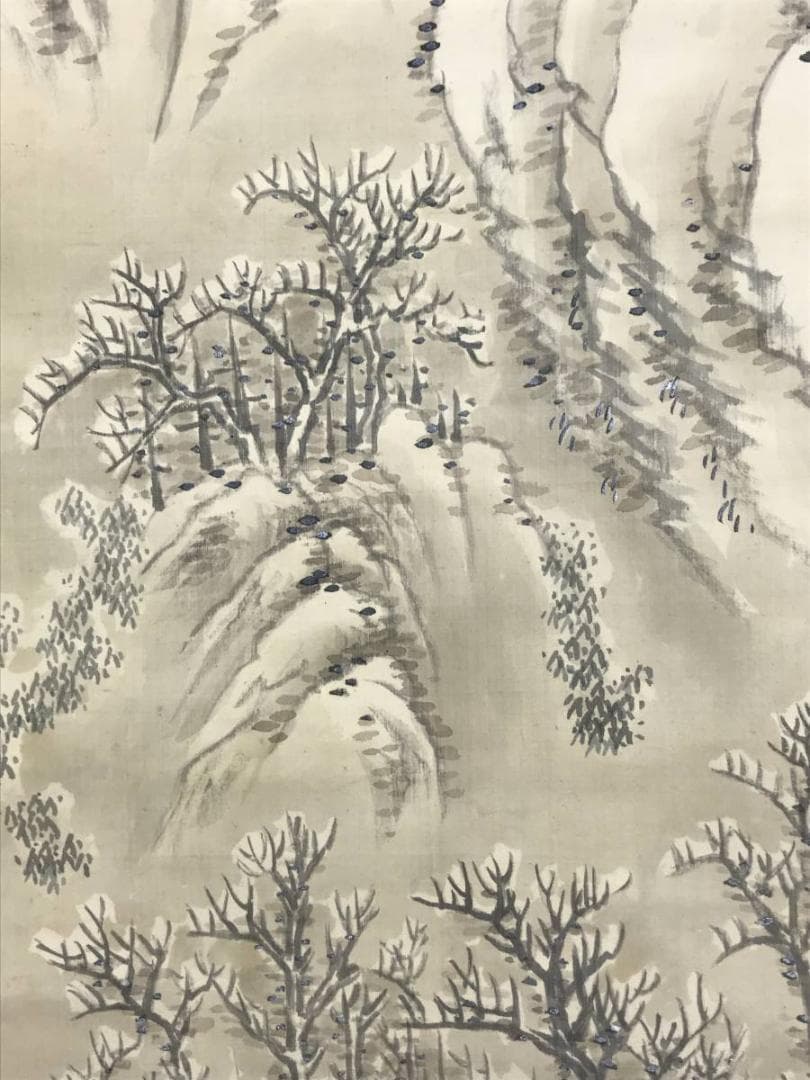 真作/横山春渓/雪景山水図/山水図/雪山図/掛軸/名家伝来/AE-93