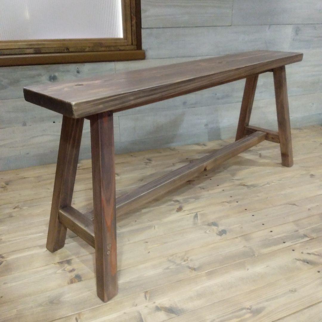 ※キズ有り　ハンドメイド木製ベンチ　幅100㎝　座面高45㎝　アンティークグレー