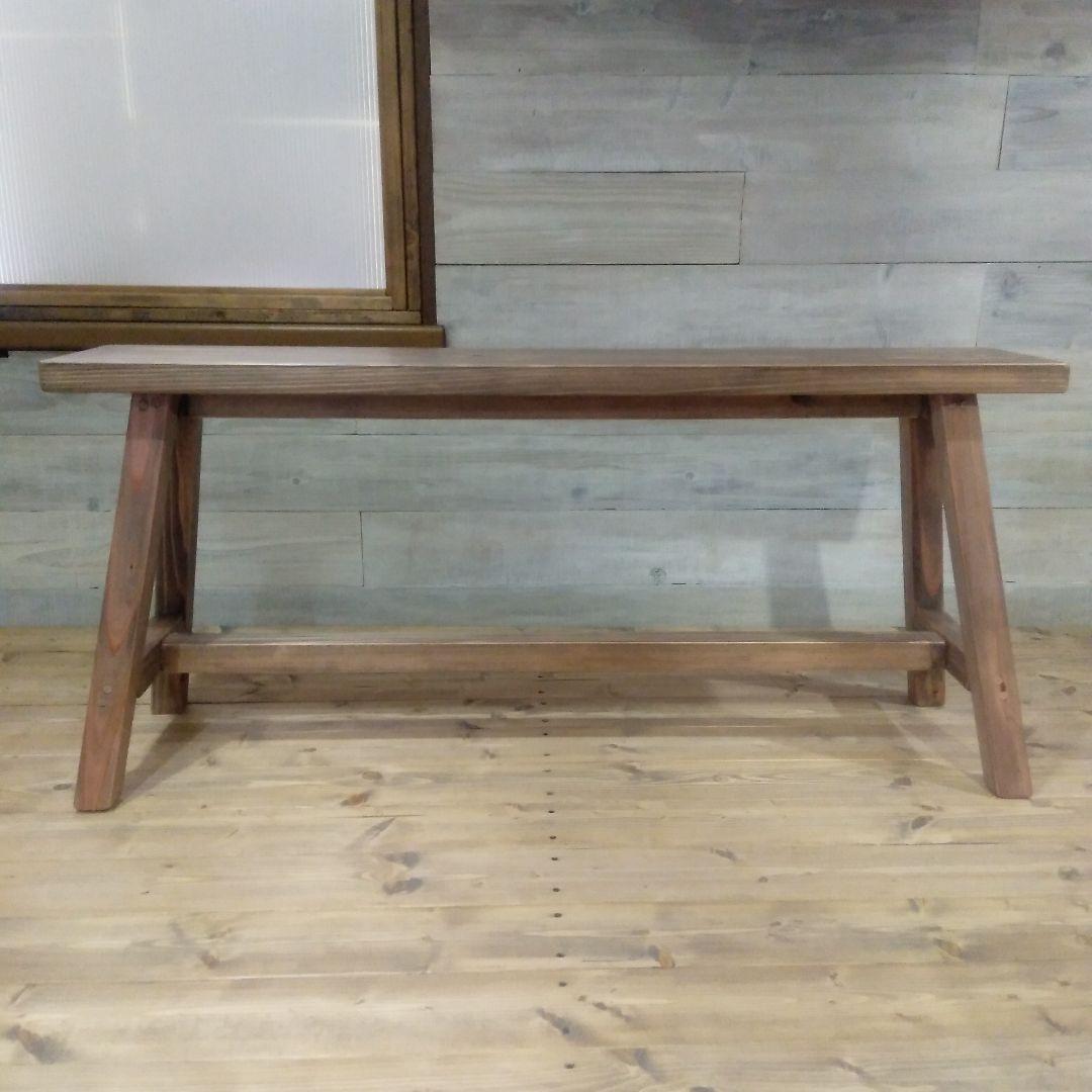 ※キズ有り　ハンドメイド木製ベンチ　幅100㎝　座面高45㎝　アンティークグレー