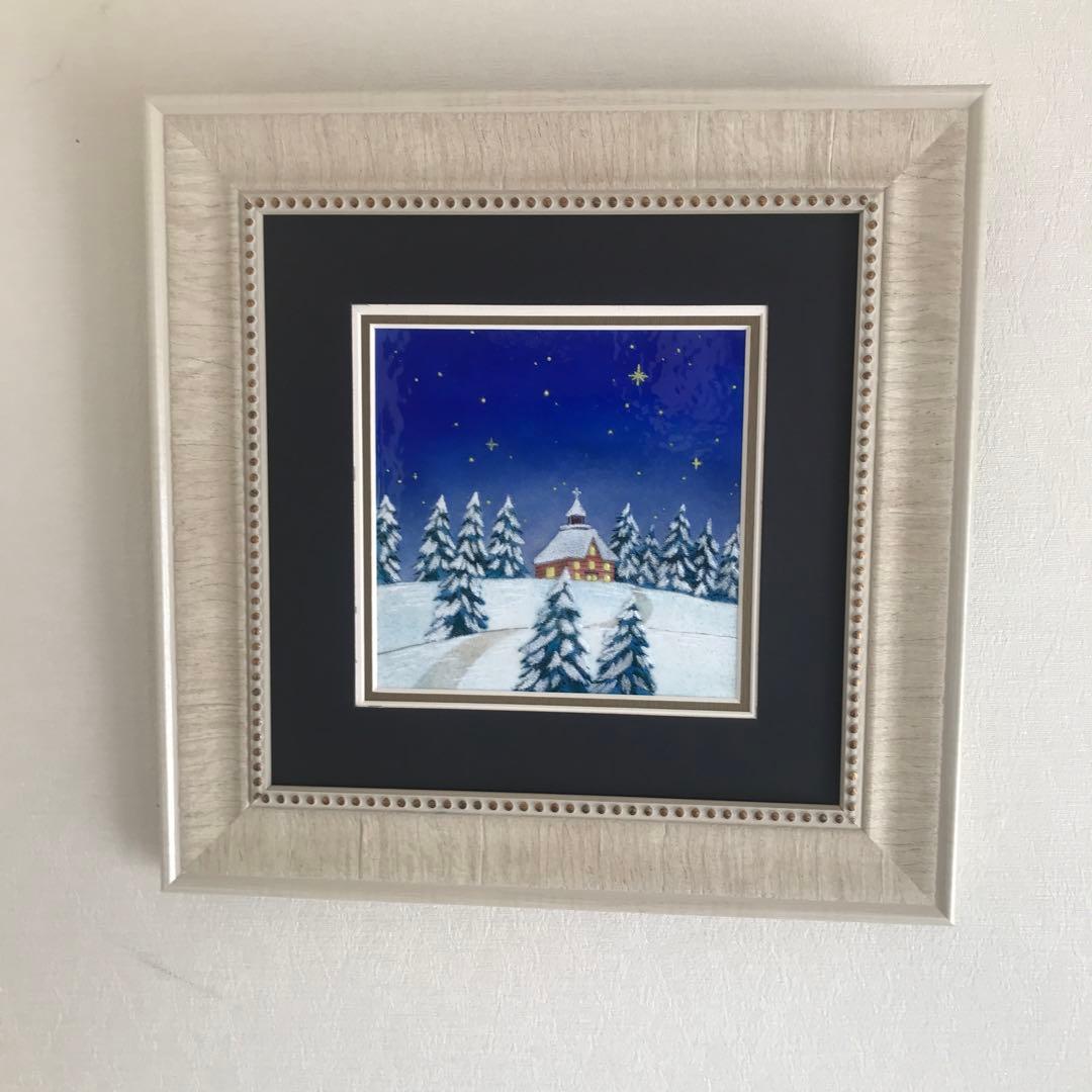 日本産　伝統工芸品　アート　七宝焼しっぽう技術　ホワイトクリスマス　送料込