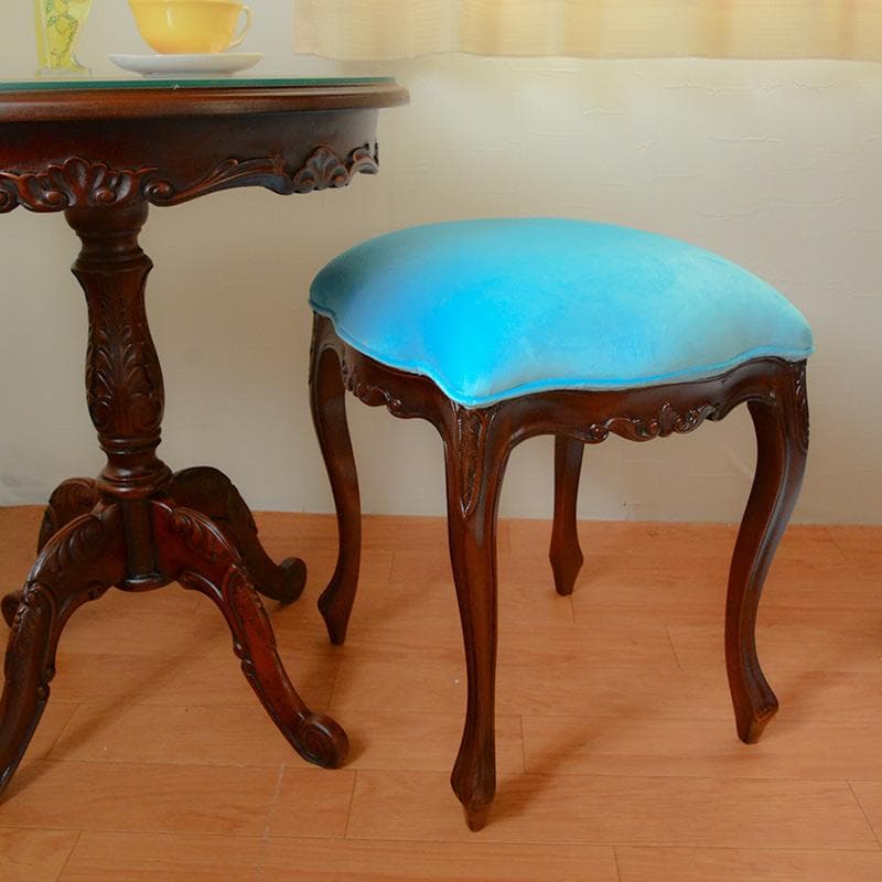 値下げ! マホガニー ロココ調　猫足スツール　モケット　匿名配送　明るいブルー