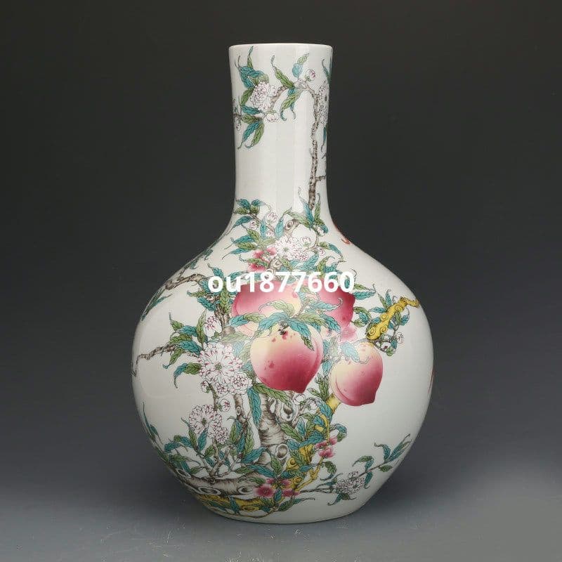 清乾隆粉彩福寿九桃天球瓶 景徳鎮 陶磁器 装飾品 現代工芸品 美術品 置物