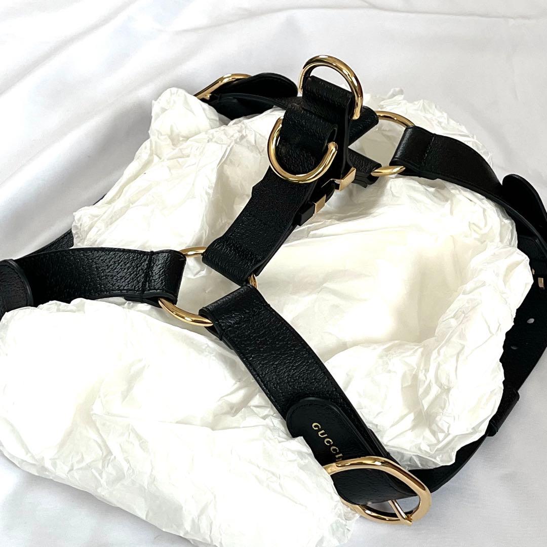 【美品】GUCCI グッチ ペット 犬 ハーネス 胴輪 レザー ブラック 黒