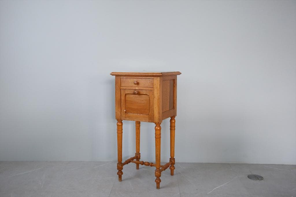 フランスアンティーク木製*大理石キャビネット/ナイトテーブル机/飾棚(86-48