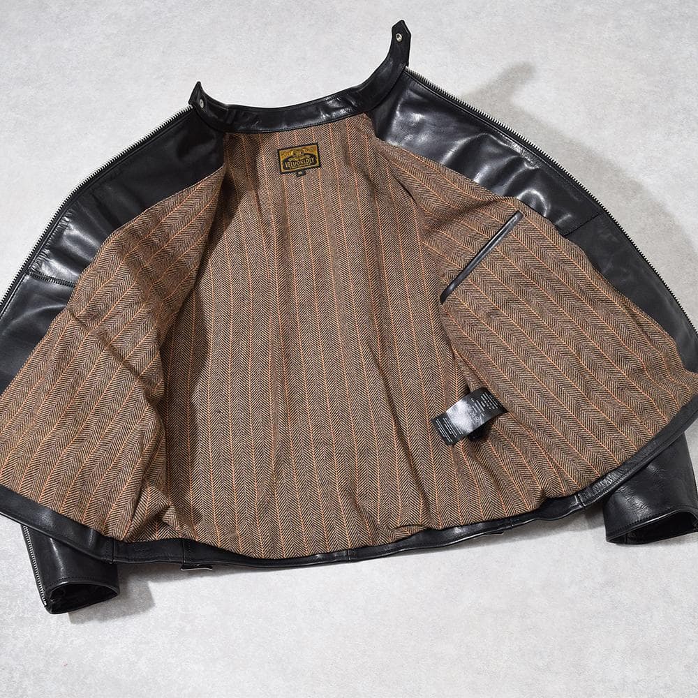 イタリア製 馬革 ホースハイド パテッド レザーライダース ジャケット 黒 XL