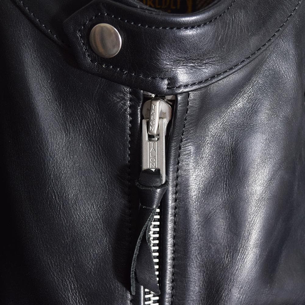 イタリア製 馬革 ホースハイド パテッド レザーライダース ジャケット 黒 XL