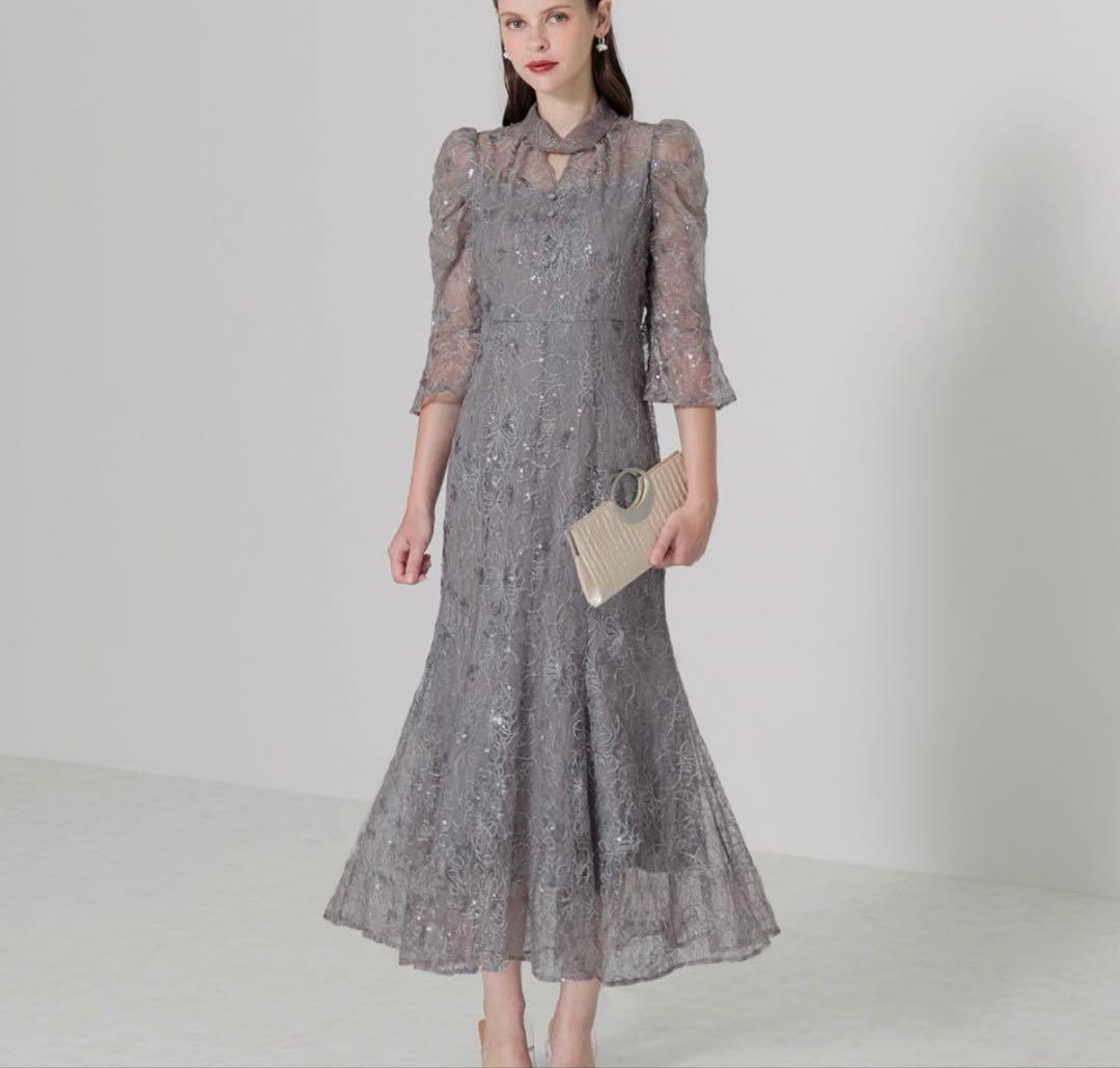 エレガント レース パーティードレス グレー
