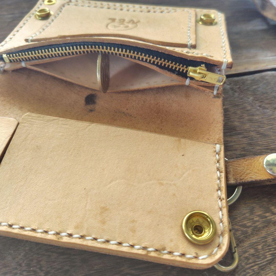 ミドルサイズ トラッカーウォレット 手染め 黒×ナチュラル 薔薇