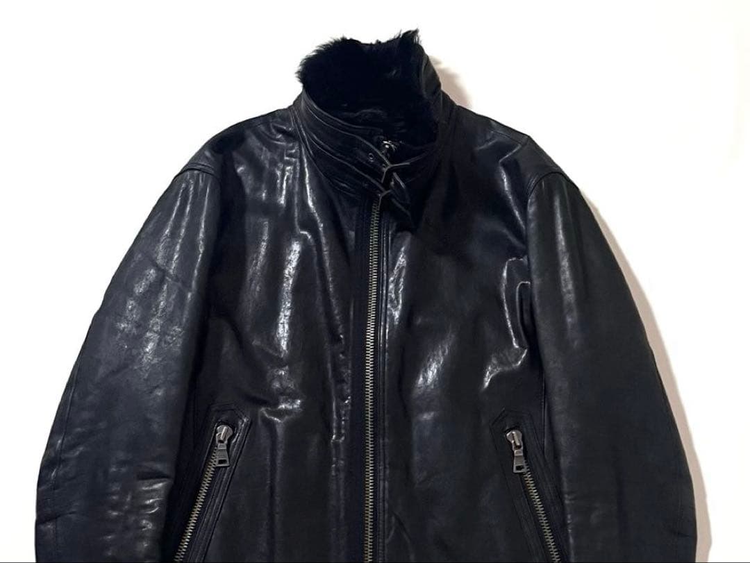 【良品】バーバリーブラックレーベル　ラムレザージャケット　LL　着脱ファー　羊革