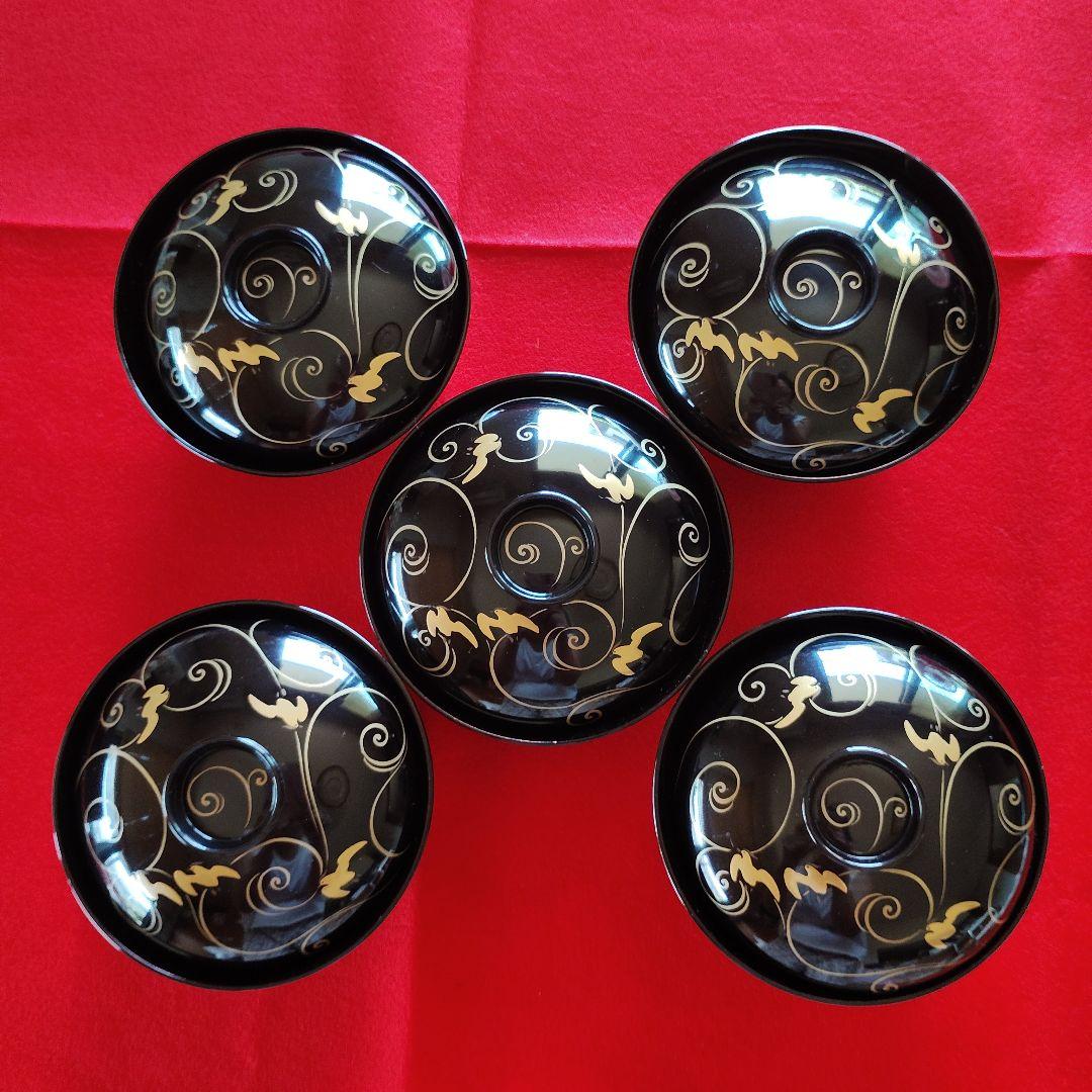 輪島塗漆器 吸い物椀 千鳥絵5個セット 金色の装飾