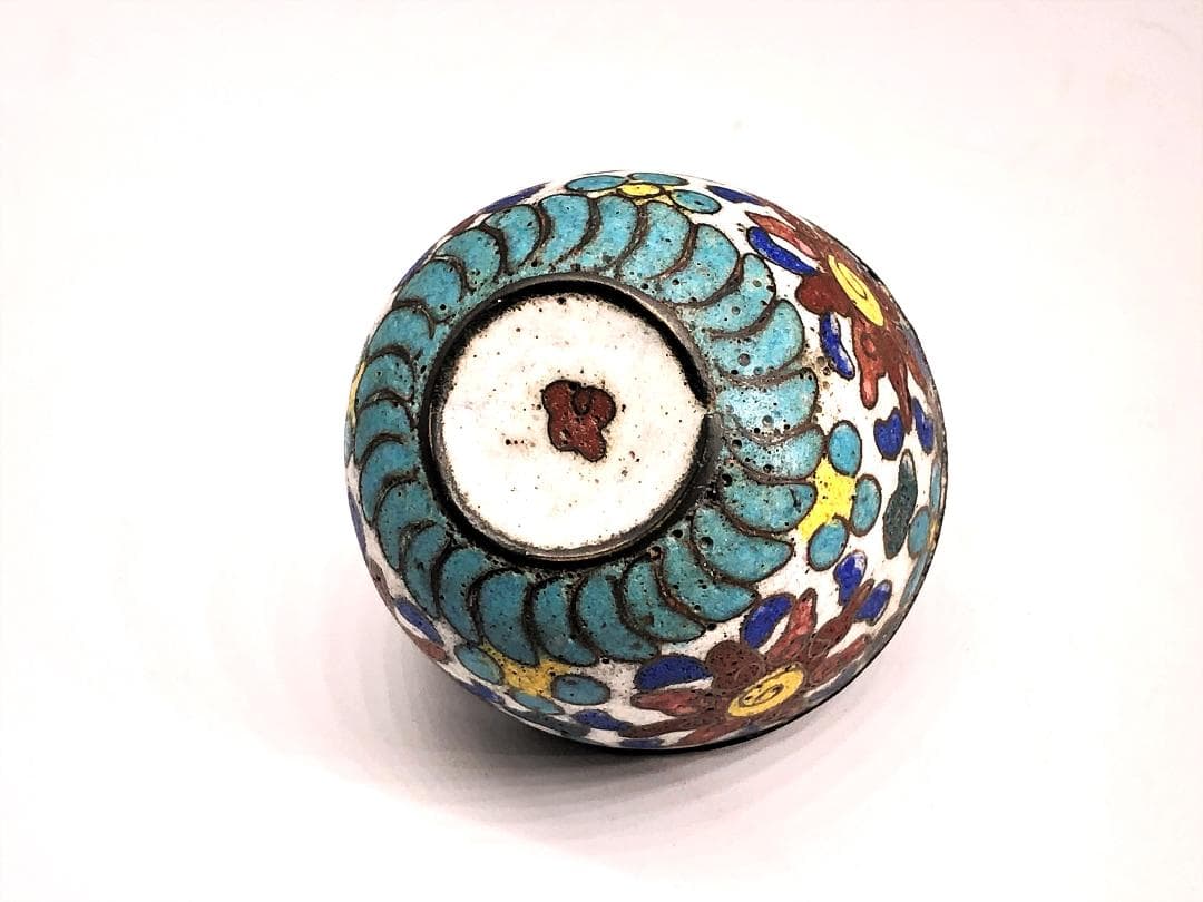 【 銀七宝盃 】　中華古玩　骨董　清～民国　養生桐箱付