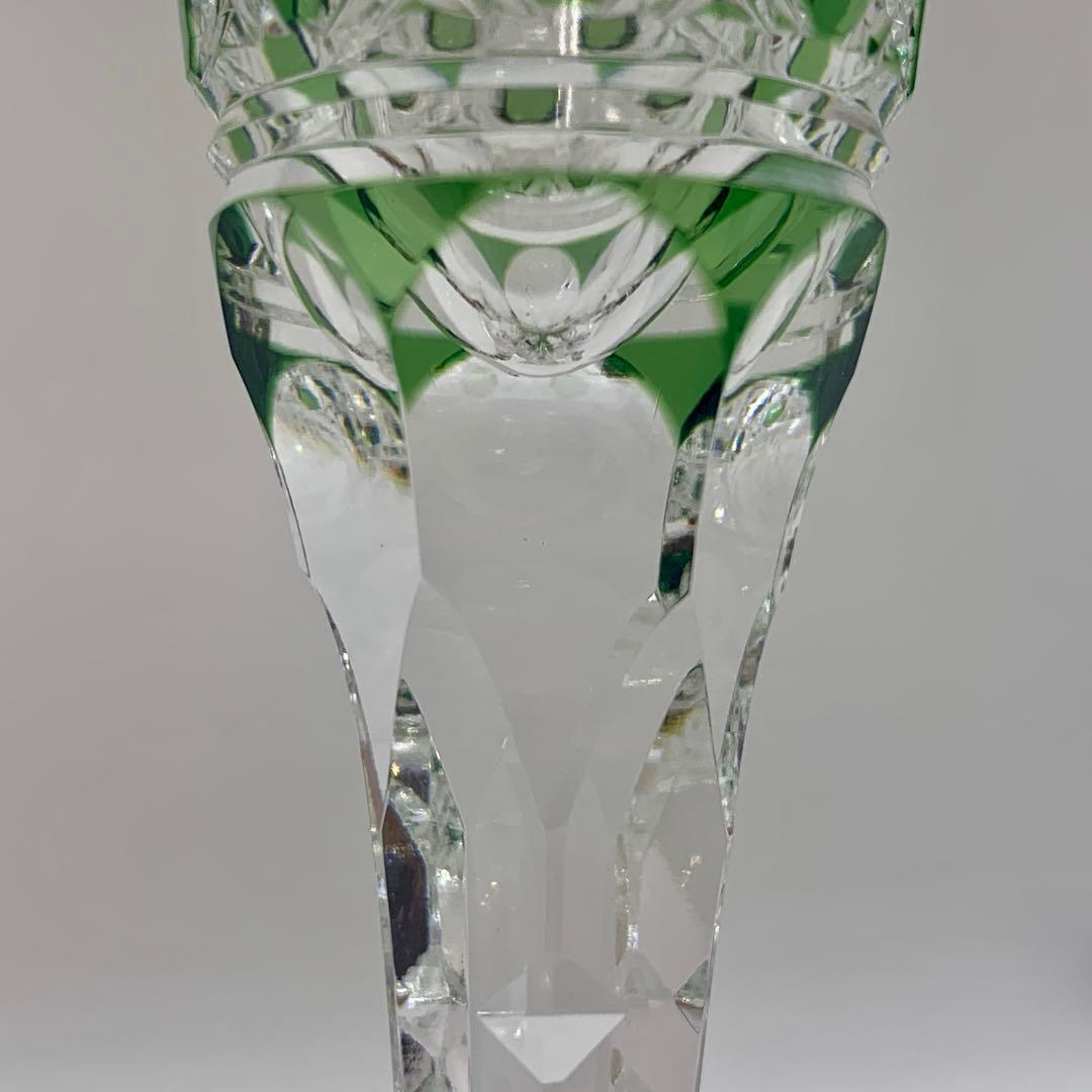 カガミクリスタル 江戸切子 フルートシャンパングラス 緑 Kagami刻印有