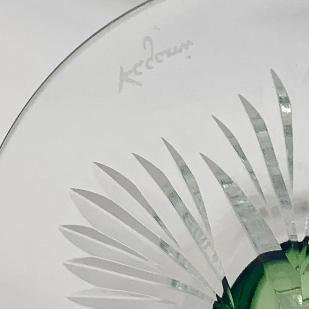 カガミクリスタル 江戸切子 フルートシャンパングラス 緑 Kagami刻印有