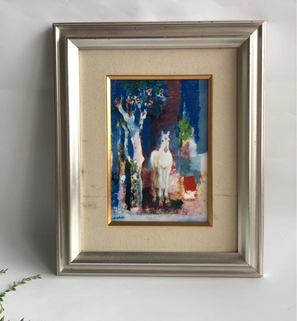 上橋 薫　洋画家 画伯 「椿樹と白い馬」鳴海製陶 陶板画