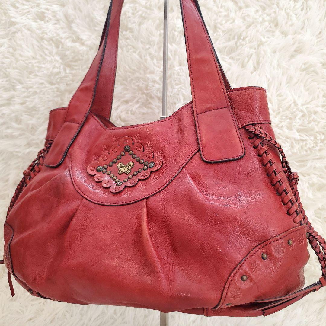 ⭐良品⭐ANNA SUI レザー ショルダーバッグ 赤 バタフライ