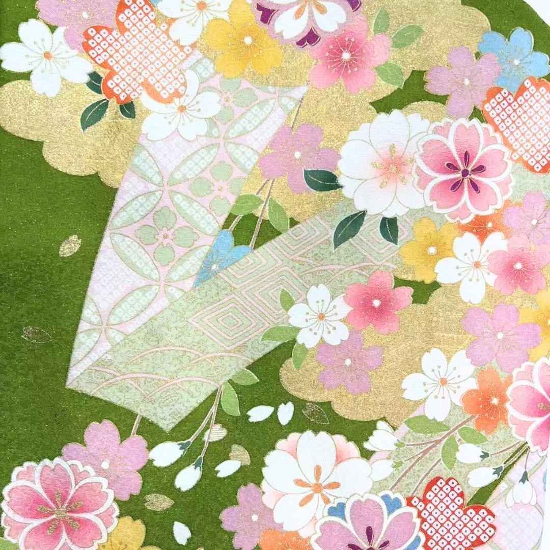 ≪早い者勝ち≫【美品】 振袖 正絹 古典柄 成人式 単品 抹茶色 S*19