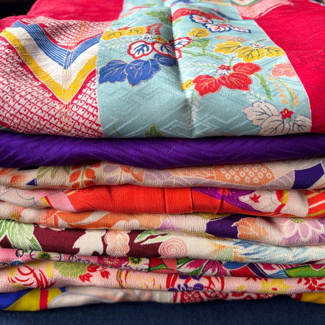 2606 アンティーク子ども着物錦紗襦袢9枚おまとめ売り材料正絹