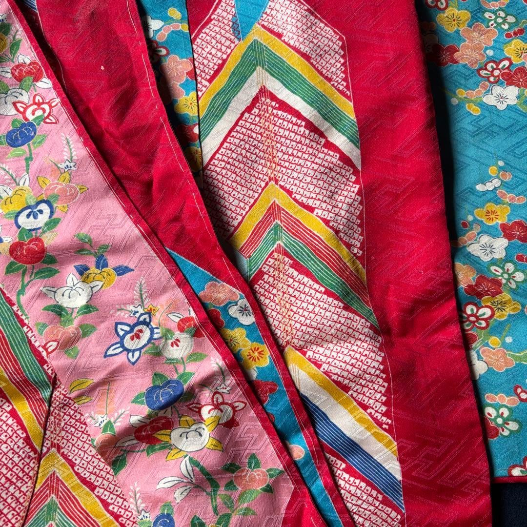 2606 アンティーク子ども着物錦紗襦袢9枚おまとめ売り材料正絹