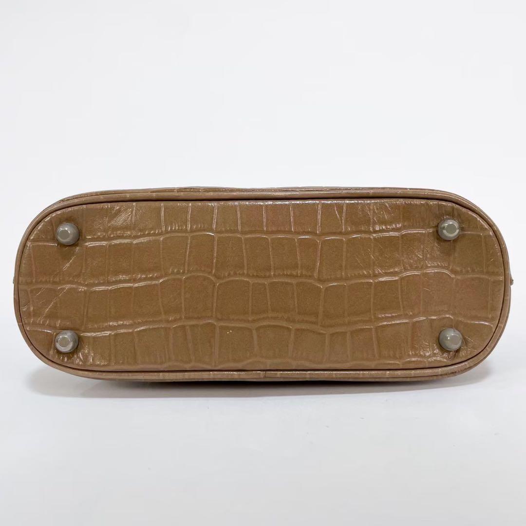 極美品 FOXEY フォクシー マカロンバッグ ベージュ クロコ型押し