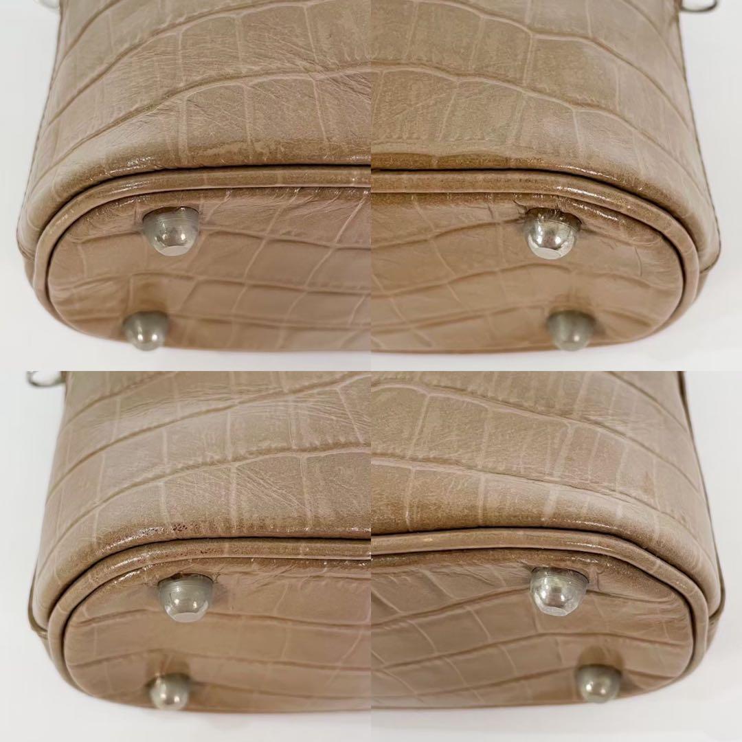 極美品 FOXEY フォクシー マカロンバッグ ベージュ クロコ型押し