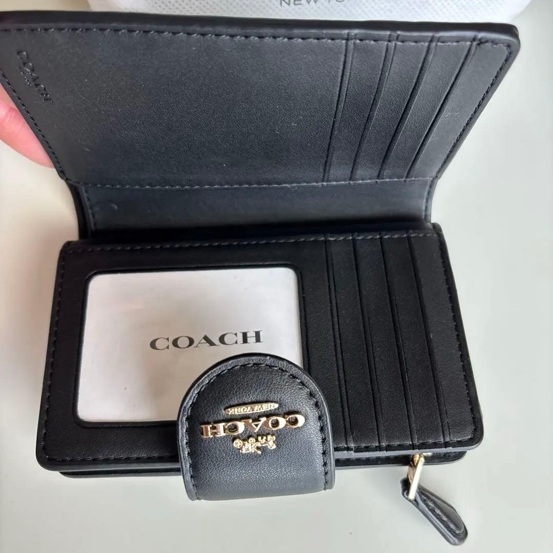 【新品未使用】保存袋付COACHコーチ二つ折り財布 シグネチャー ダークブラウン