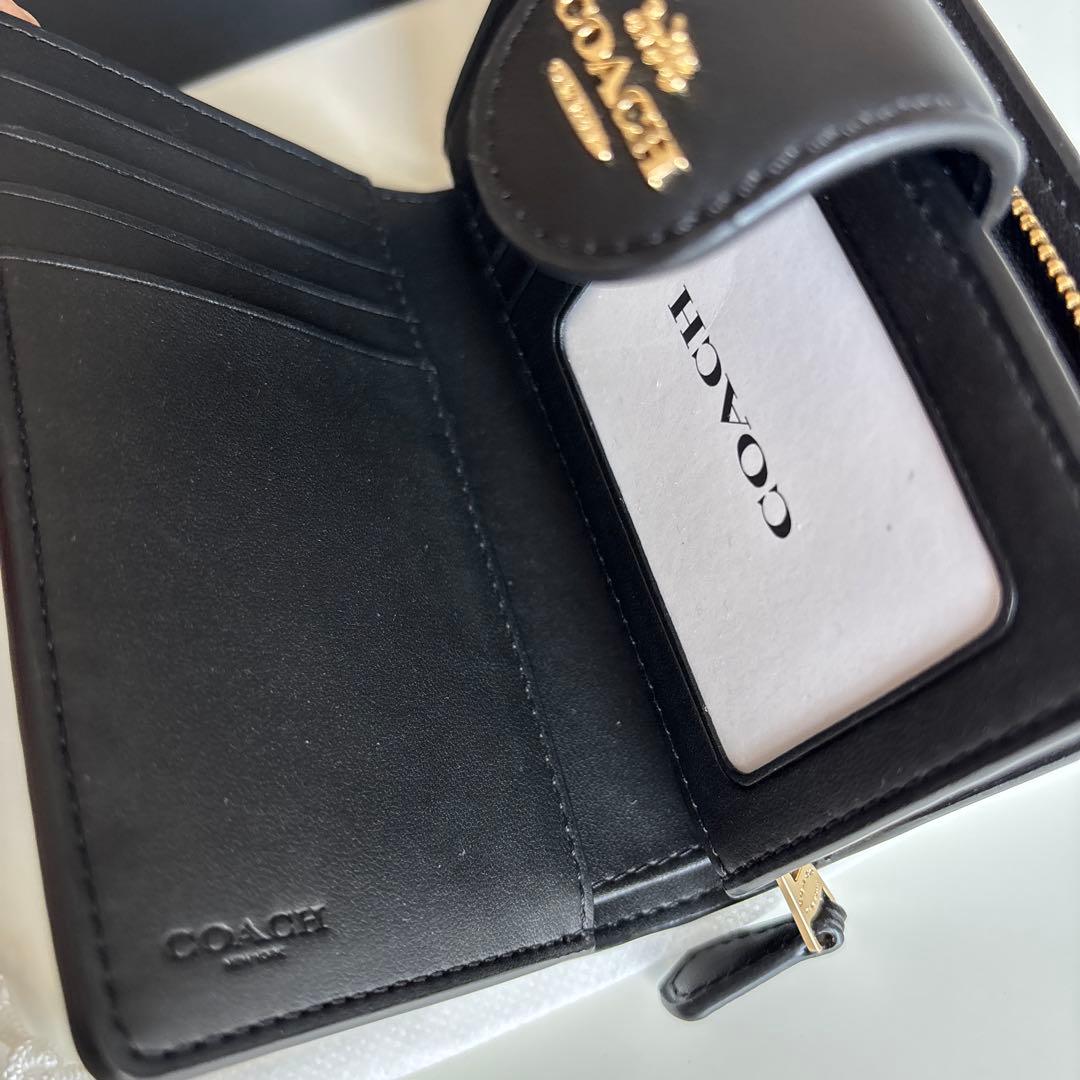 【新品未使用】保存袋付COACHコーチ二つ折り財布 シグネチャー ダークブラウン