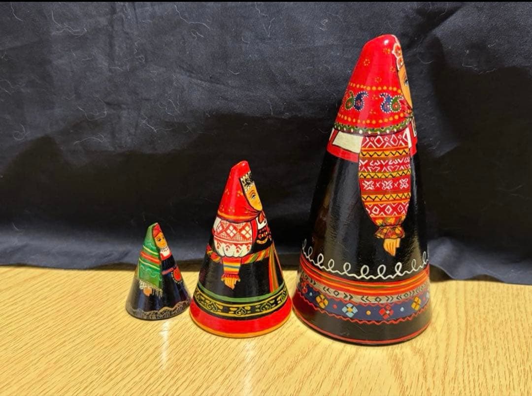 ロシア　アーティスト　ダロブエア作品　三角マトリョーシカ　3体　長期保存