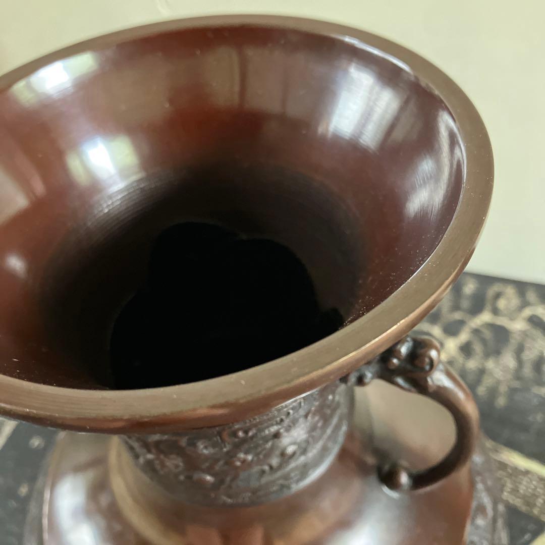 高岡銅器　鋳銅花瓶　銅製花瓶　花器　龍泉堂　天龍　耳付花瓶　骨董品