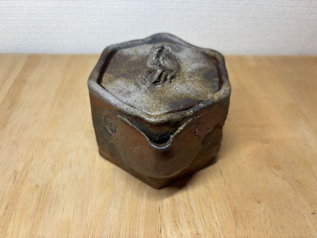 ㊿備前焼 宝瓶 登り窯 蟹 かに カニ 6角 手びねり 急須