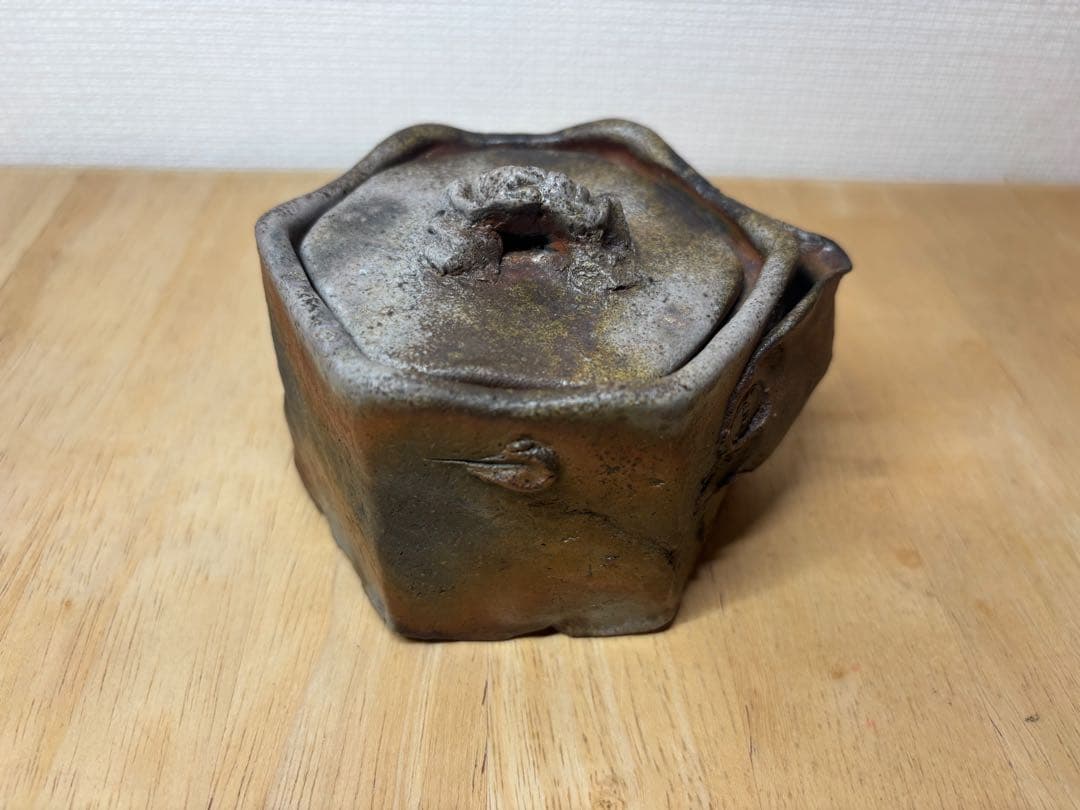 ㊿備前焼 宝瓶 登り窯 蟹 かに カニ 6角 手びねり 急須