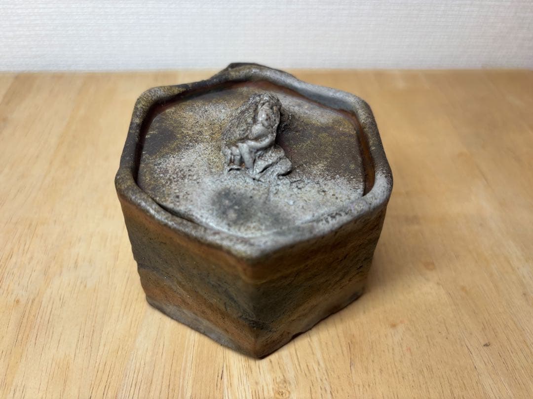 ㊿備前焼 宝瓶 登り窯 蟹 かに カニ 6角 手びねり 急須