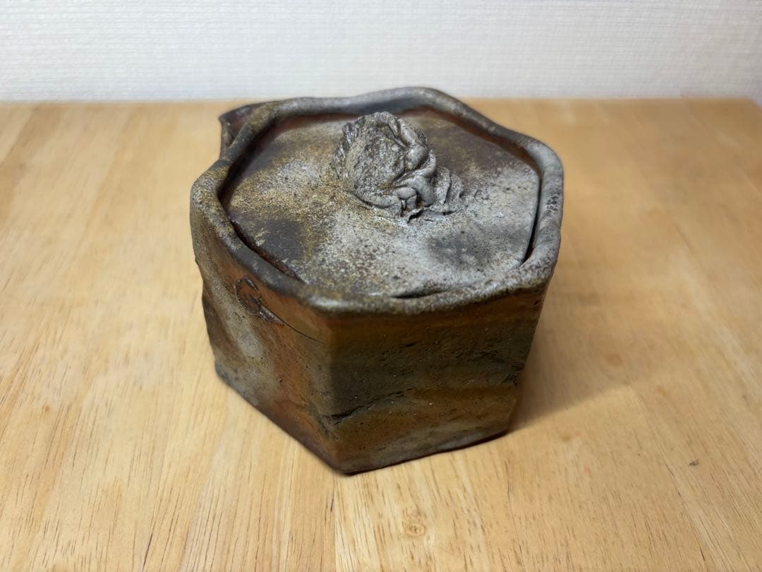 ㊿備前焼 宝瓶 登り窯 蟹 かに カニ 6角 手びねり 急須