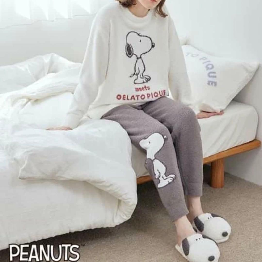 ジェラートピケ　スヌーピー　ベビモコジャガードプルオーバー&ロングパンツセット