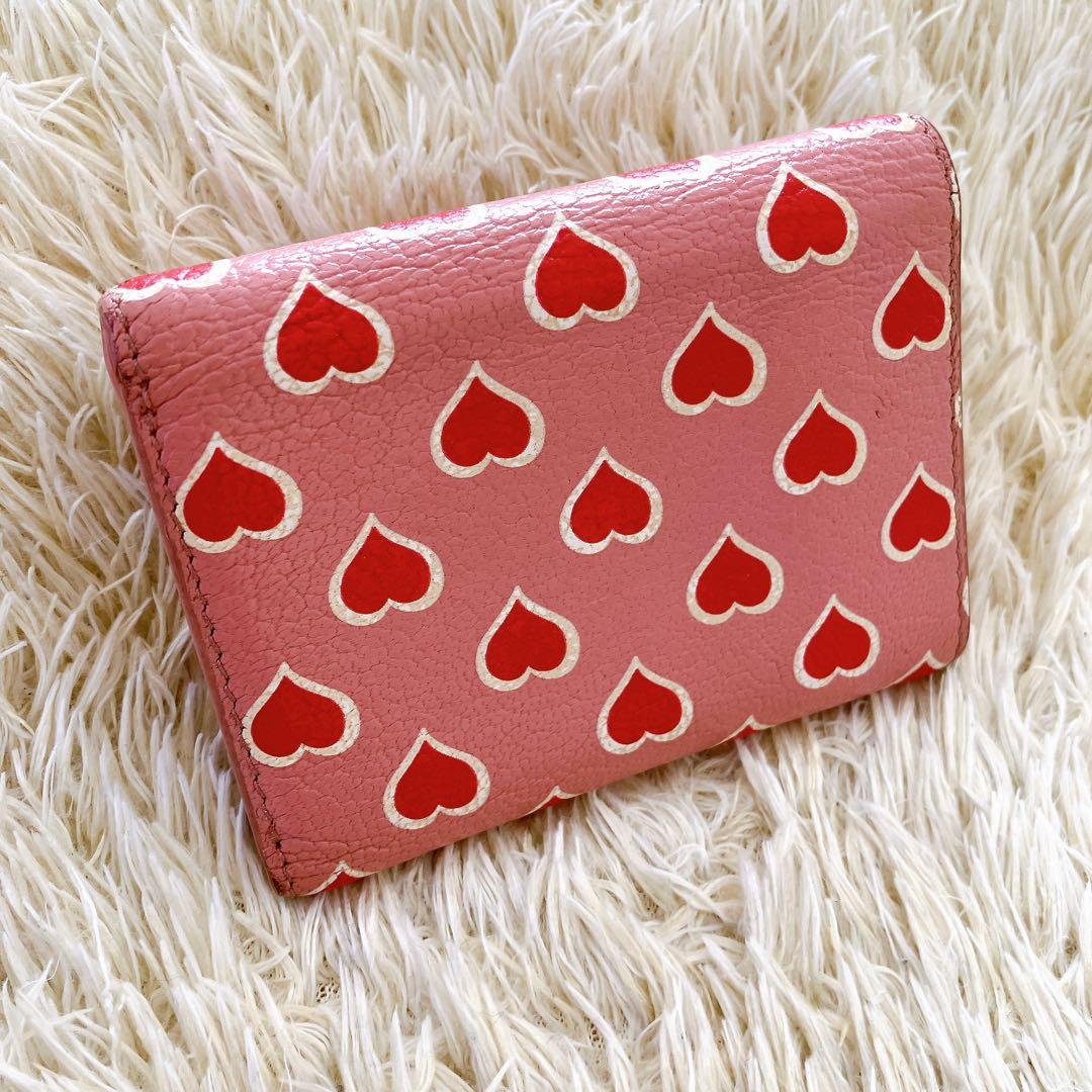 ミュウミュウ 三つ折り財布 コンパクトウォレット ピンク パターンハート 総柄