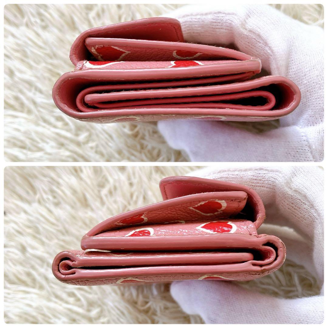 ミュウミュウ 三つ折り財布 コンパクトウォレット ピンク パターンハート 総柄